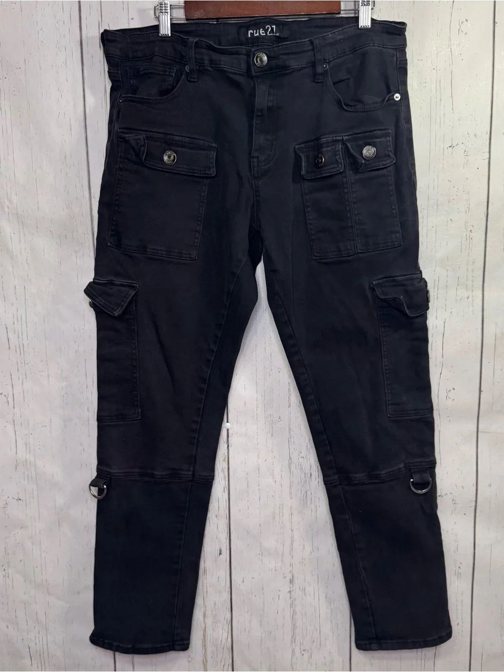 Rue21 Black Cargo Skinny Jeans Size 36/32 Utility Goth Grunge Y2K Streetwear